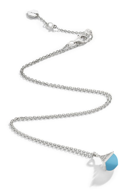 Rev Mini Pendant Necklace, 18k White Gold with Turquoise & Diamonds