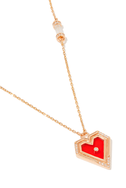 Super Heart Pendant Necklace, 18k Pink Gold with Agate & Diamonds