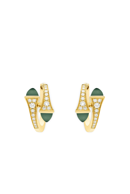 Cleo Huggie Earrings, 18k Yellow Gold with Green Agate & Diamonds