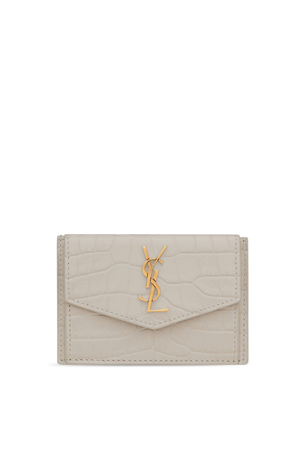 Saint Laurent Uptown Card Case In Crocodile-Embossed Shiny Leather