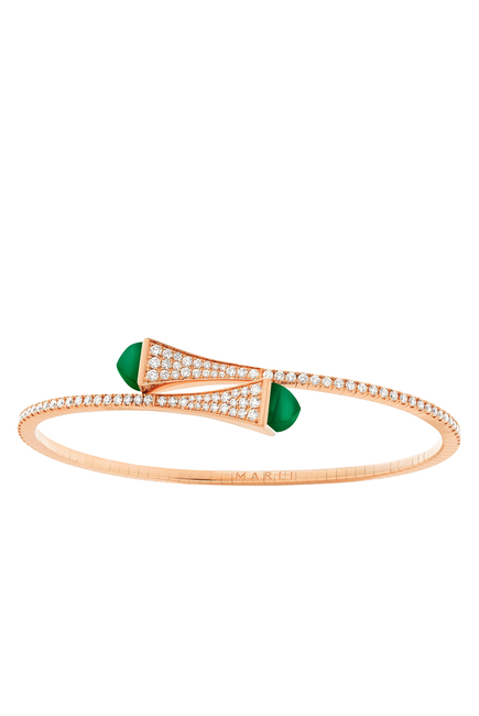 Cleo Midi Bangle, 18k Pink Gold with Green Agate & Diamonds