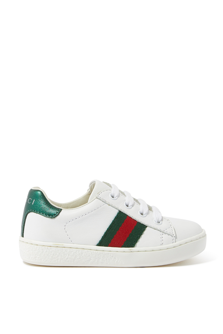 Gucci Kids Toddler Leather Low-Top Sneaker With Web