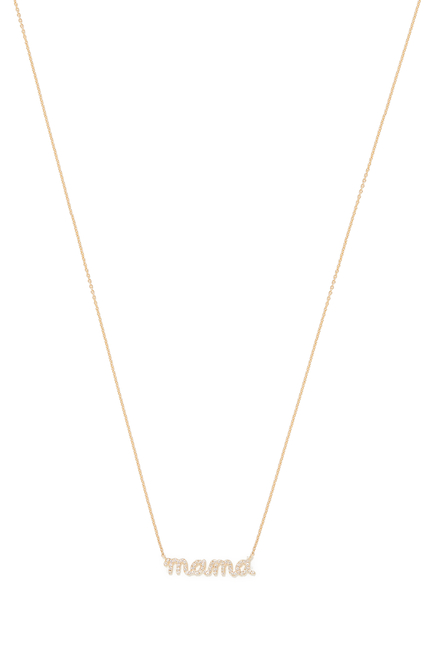 Mama Script Necklace, 14k Yellow Gold & Diamonds