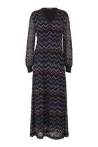 Zigzag Knit V-Neck Long Dress