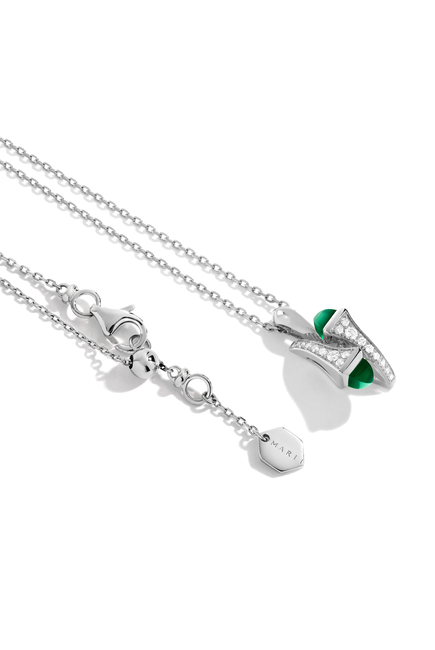 Cleo Huggie Pendant, 18K White Gold with Green Agate & Diamonds