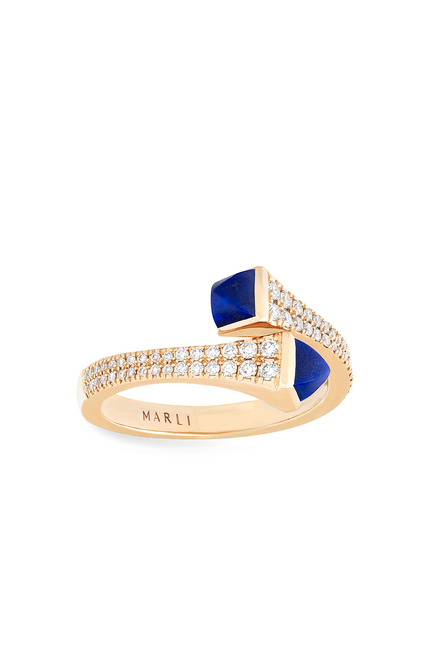 Cleo Slim Wrap Ring, 18k Rose Gold with Diamonds & Lapis Lazuli