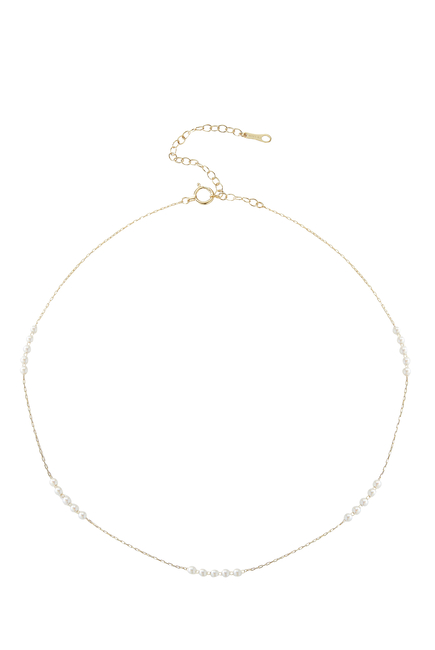 Spaced Necklace, 14K Yellow Gold & Baby Akoya Pearls