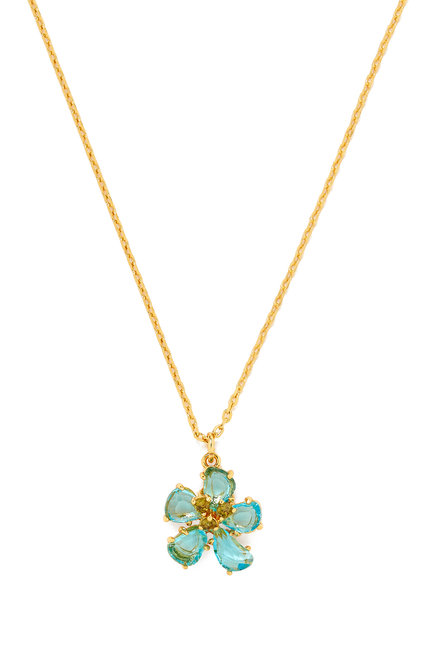 Paradise Flower Mini Pendant, Plated Metal & Cubic Zirconia, Glass Stone