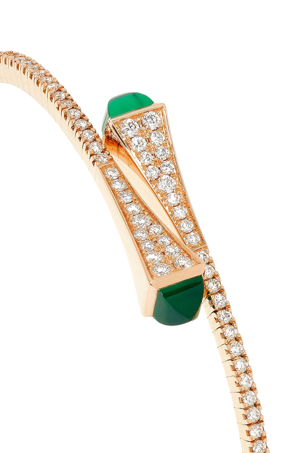 Cleo Slim Slip-on Bracelet, 18k Yellow Gold with Green Agate & Diamond