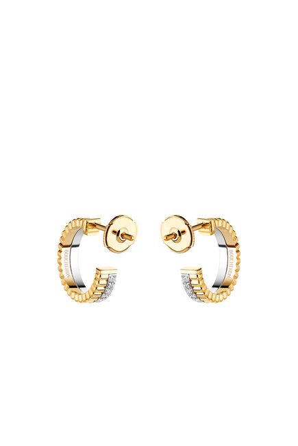 Quatre Hoop Earrings, 18k Mixed Gold & Diamonds