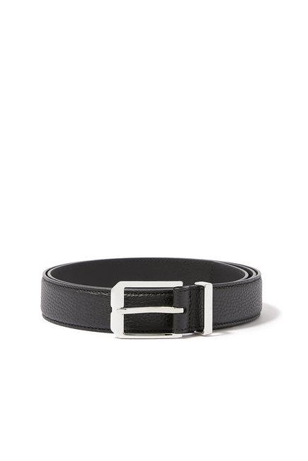 Leather Belt with Rectangular Buckle