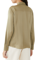 Silk Chest Pocket Long Sleeve Blouse