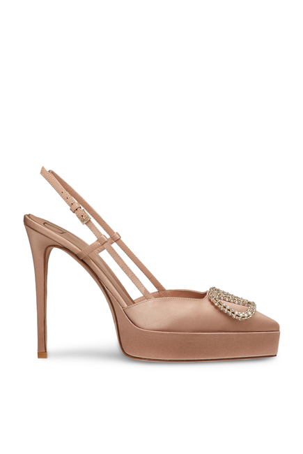 Valentino Garavani Vlogo Signature 120 Satin Slingback Platform Pumps