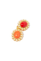 Ada Earrings, 24k Yellow Gold-Plated Brass, Pearls & Coral