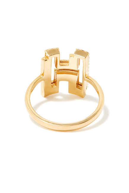 Letter H Silhouette Ring, 18k Yellow Gold with Diamonds