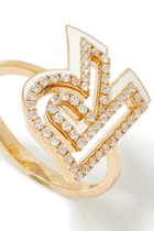 Letter R Silhouette Ring, 18k Yellow Gold with Diamonds