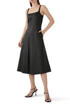 Square-Neckline Leather Dress
