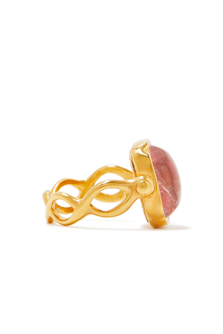 Cabochons Squared Ring, 24K Gold-Plated Brass & Rock Crystal