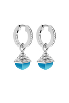 Cleo Rev Mini Diamond Drop Earrings, 18k White Gold, Diamonds & Blue Chalcedony