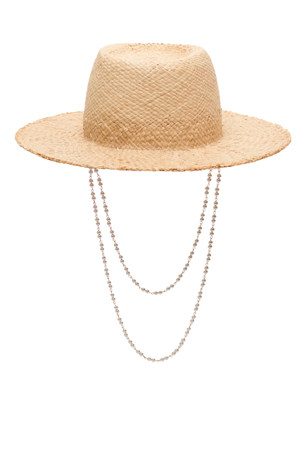 Pearl Chain Frayed-Brim Fedora Hat