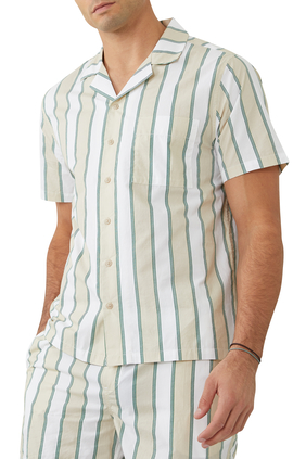 Convertible-Collar Striped Woven Shirt