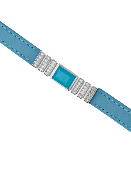 Unii Bracelet, 18k White Gold Turquoise & Diamond with Blue Leather Strap