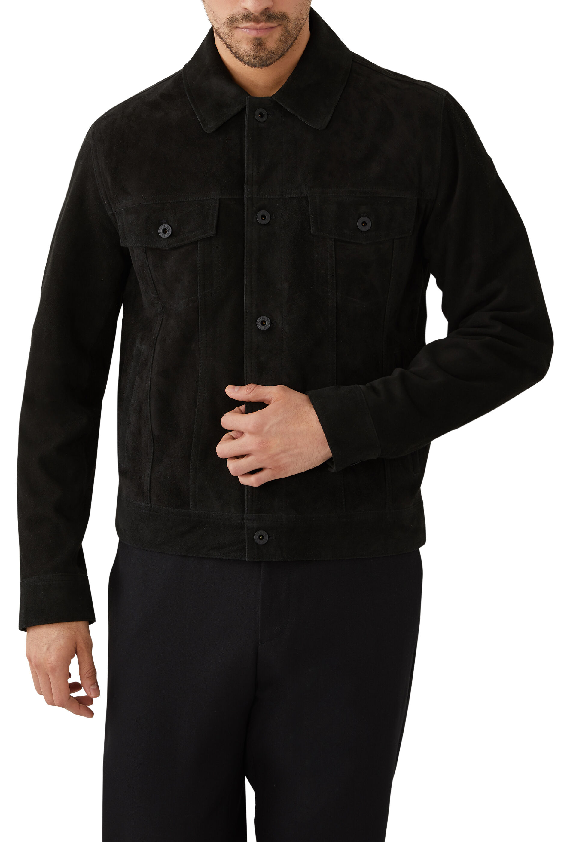 Black suede trucker jacket clearance mens