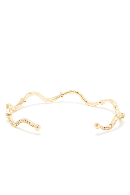 Wave Bangle, 18k Yellow Gold with Diamonds