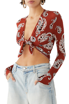 Paisley Crop Top with Long Sleeves