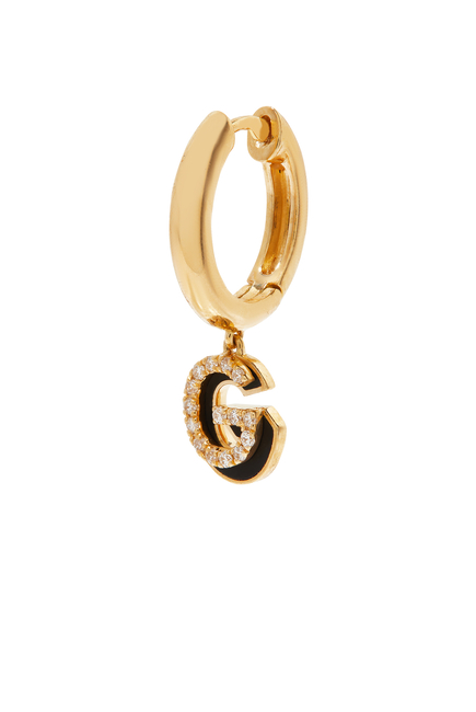G Huggie Earring, 18k Yellow Gold & Diamonds