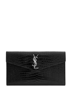 Uptown Crocodile-Embossed Leather Pouch