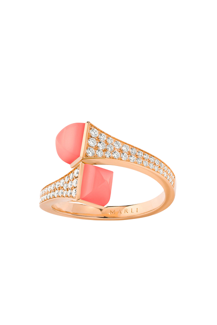 Cleo Diamond Midi Ring, 18k Pink Gold with Pink Coral & Diamonds