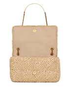 Jamie YSL-logo Raffia Shoulder Bag