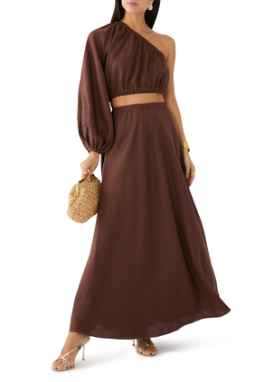 FAITHFULL THE BRAND Linen dress JOMANA in light brown