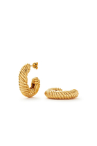 Wavy Ridge Twisted Chubby Hoop Earrings, 18k Gold-Plated Brass