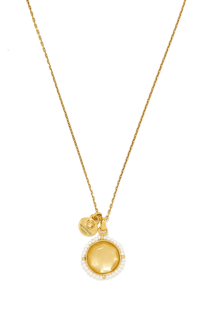 Talisman Charm Necklace, 24K Yellow Gold Plated Brass with Rock Crystal & Freshwater Pearls