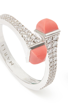 Cleo Slim Ring, 18k White Gold with  Pink Coral & Diamonds