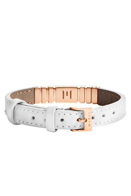 Unii Bracelet, 18k Rose Gold White Agate & Diamond Pave Leather Strap