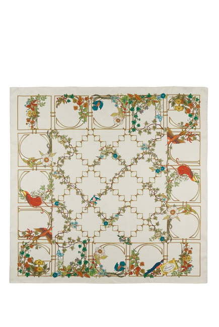 Animal & Floral Print Silk Scarf
