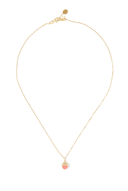 Cleo Mini Rev Pendant, 18k Yellow Gold with Pink Coral & Diamonds