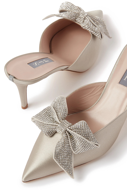 Paley 70 Satin & Crystal Bow Mules