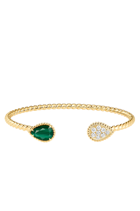 2 S Motif Serpent Bohème Bracelet, 18k Yellow Gold with Diamonds & Malachite
