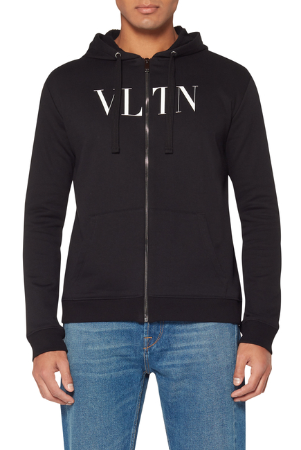 Valentino VLTN Logo Zip-Front Hooded Sweatshirt