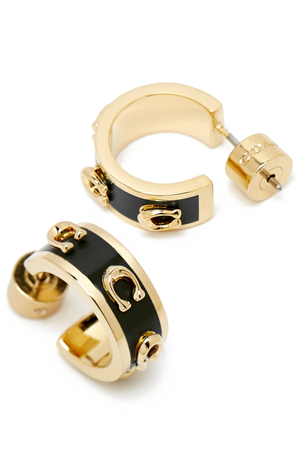 Pegged C Enamel Huggie Earrings