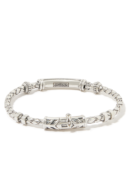 Cabouchon Single Braided Bangle, Silver & Garnet