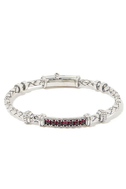 Cabouchon Single Braided Bangle, Silver & Garnet