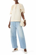 Gathered Sleeve Band Collar Top