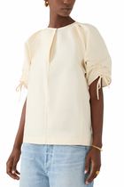 Gathered Sleeve Band Collar Top