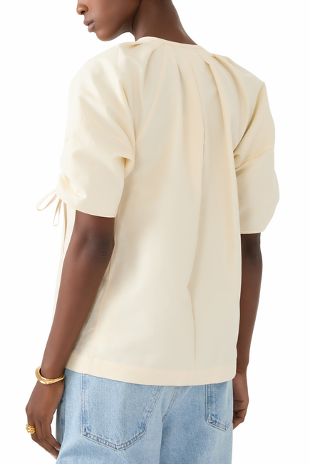 Gathered Sleeve Band Collar Top