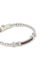 Cabouchon Single Braided Bangle, Silver & Garnet